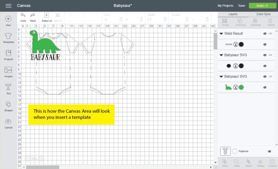 Cricut design space after inserting a Template