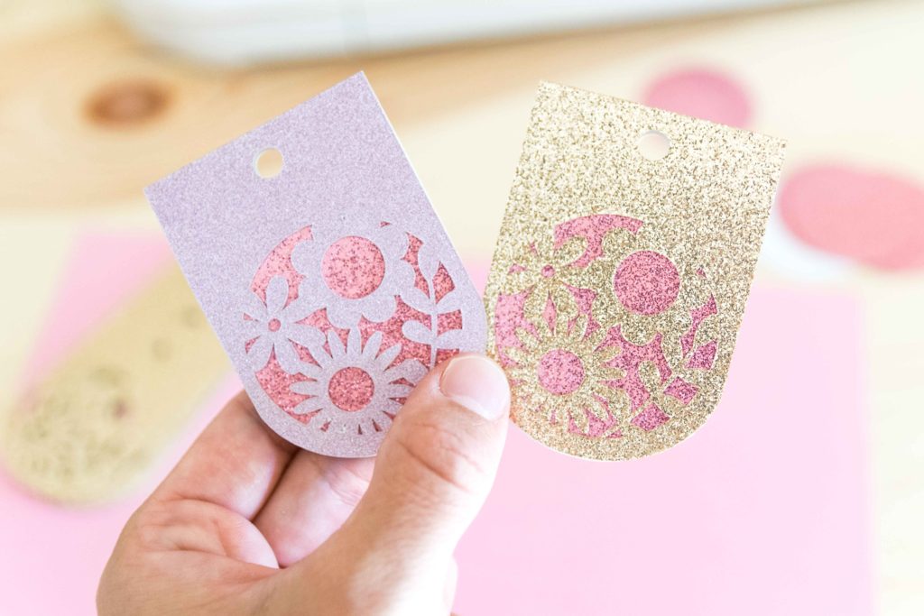Glitter and fancy gift tags made with Cricut