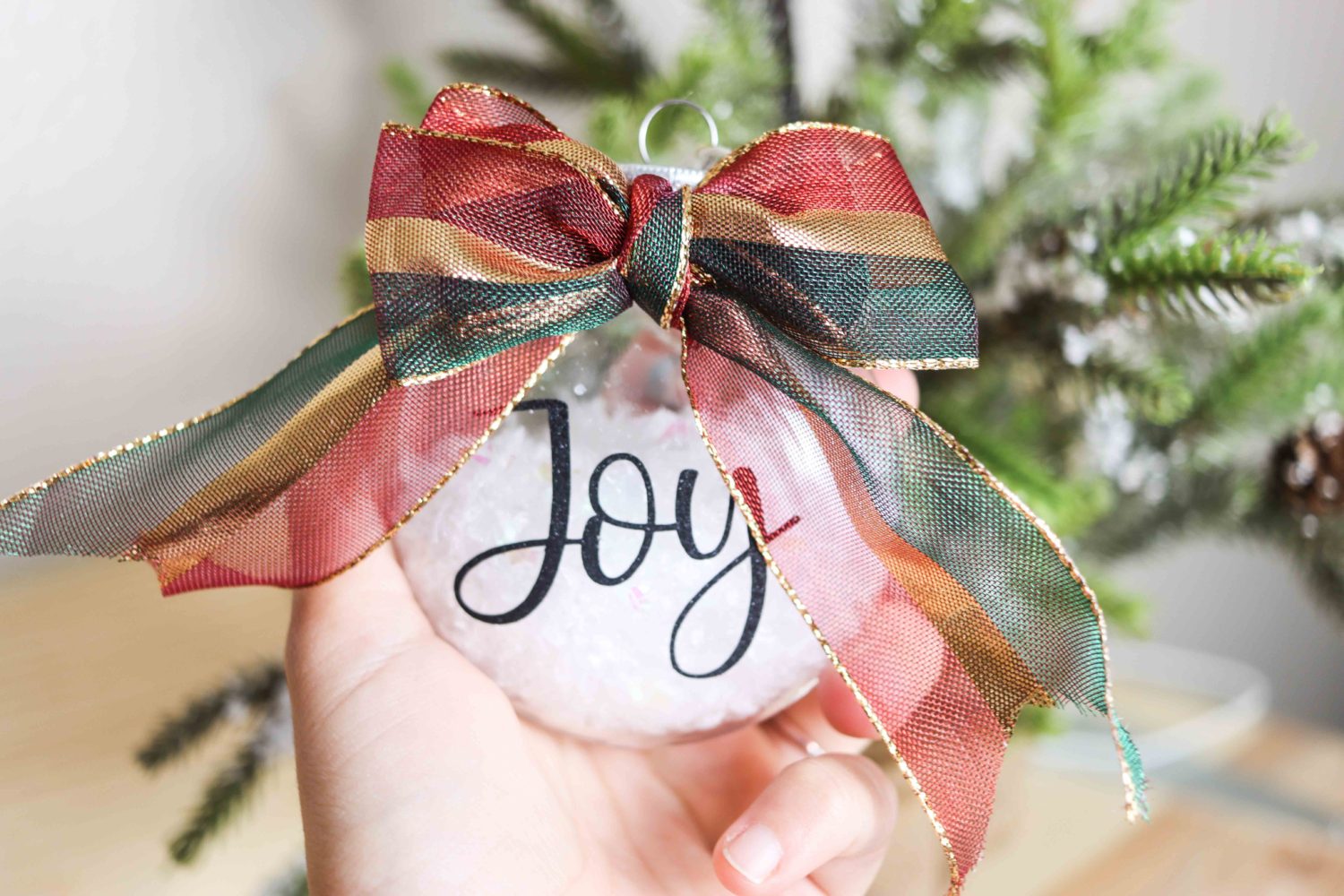 Joy Christmas ornament made with Cricut