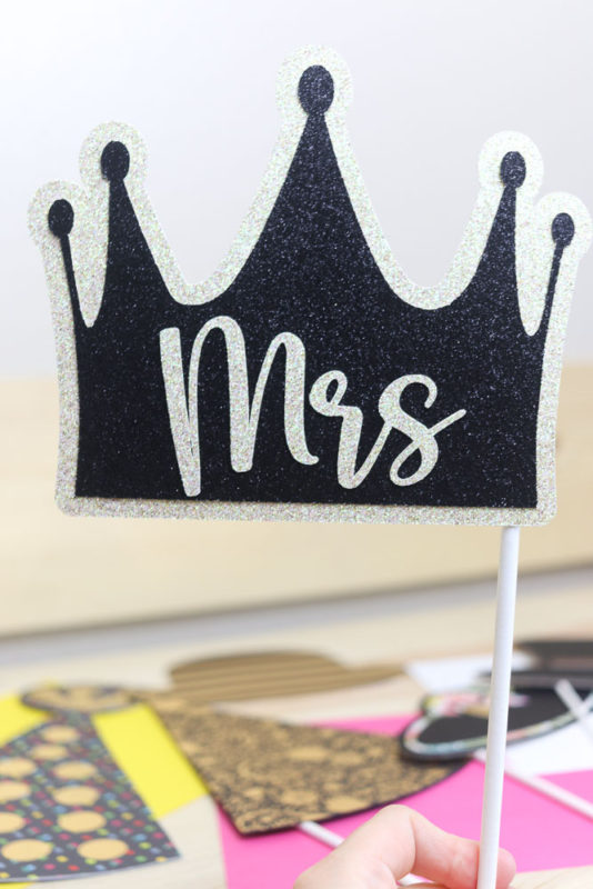 Weeding photo prop (Mrs.) made with black and white glitter cardstock.