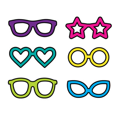 Six different glasses (heart, circle, star, traditional, etc) Free SVG Template for photo booth props
