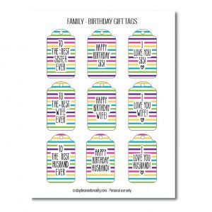 Family birthday gift tags free printables stripes