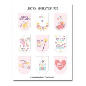 Unicorn birthday gift tags free printables