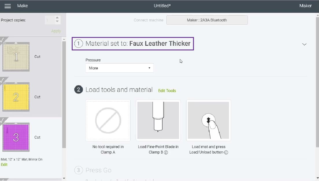 selecting faux leather in Cricut Design Space