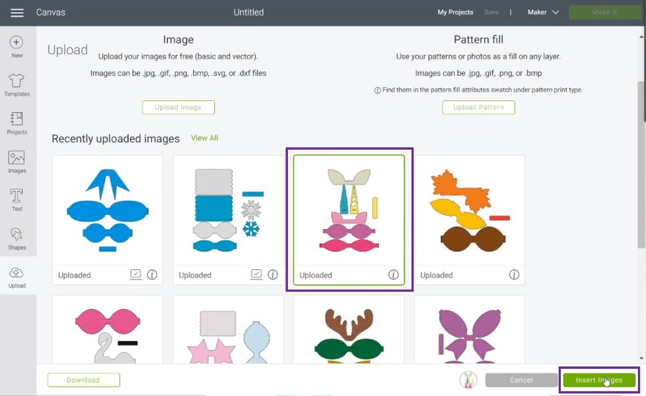 uploading hair bow SVG template to Cricut Design Space.