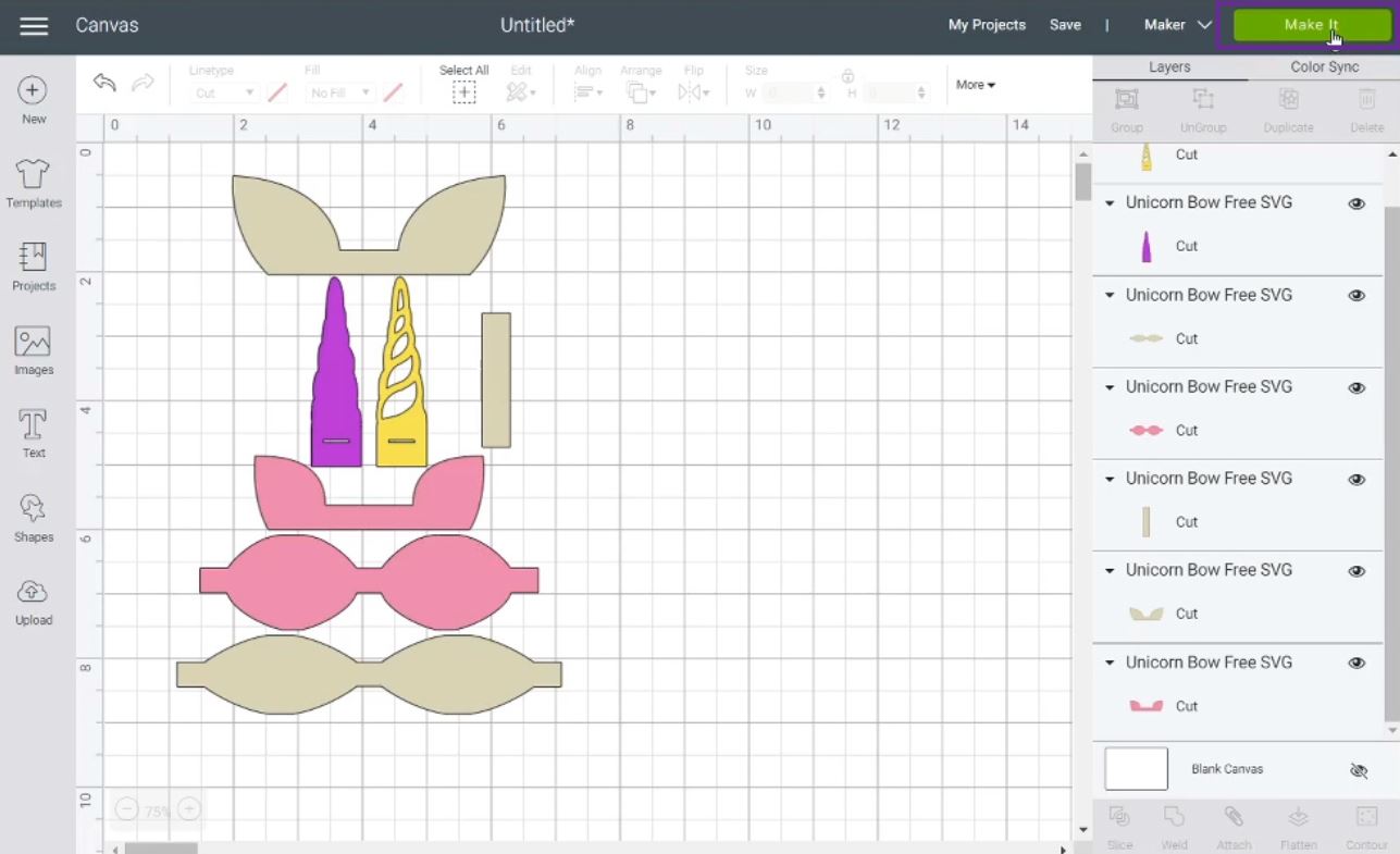 hair bow template in Cricut Design Space