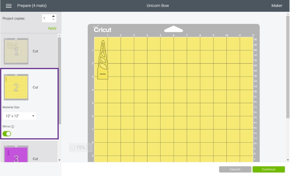 cutting unicorn horn in Cricut Design Space