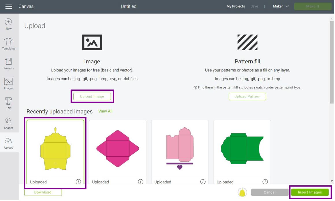 uploading an envelope template to Cricut Design Space