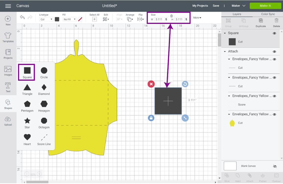 adding a square in Cricut Design Space