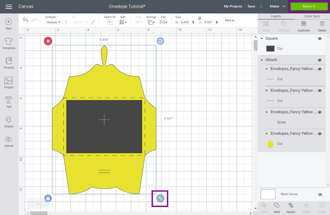 resizing an envelope in Cricut Design Space