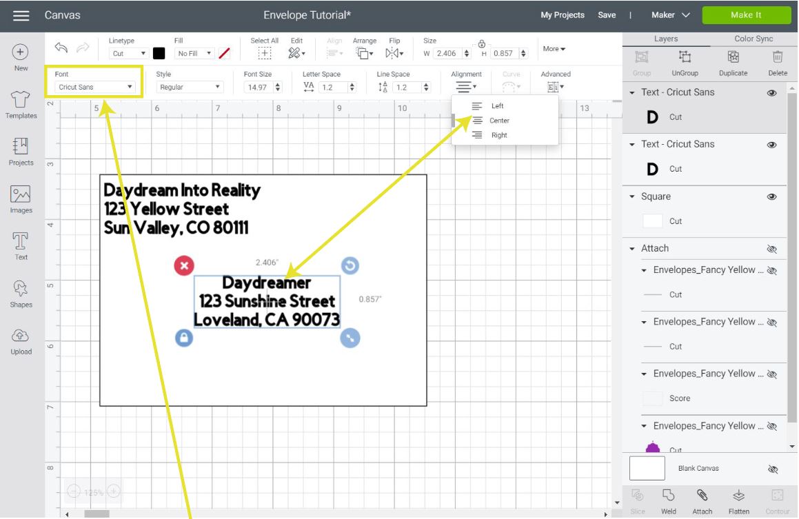 centering text in Cricut Design Space