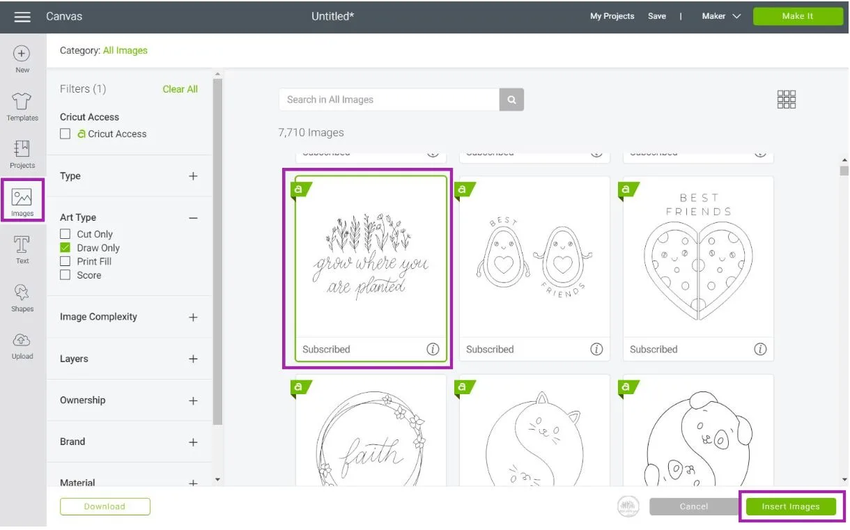 adding a drawing in cricut design space