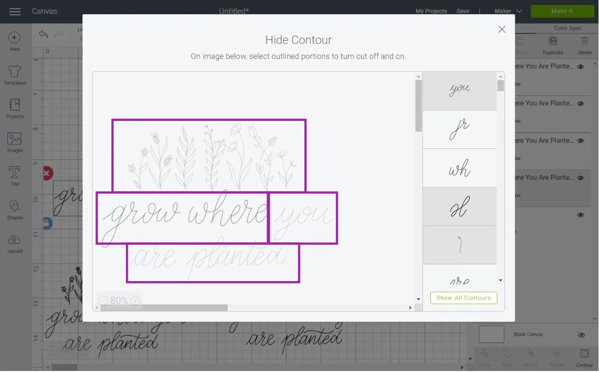 using contour in cricut design space