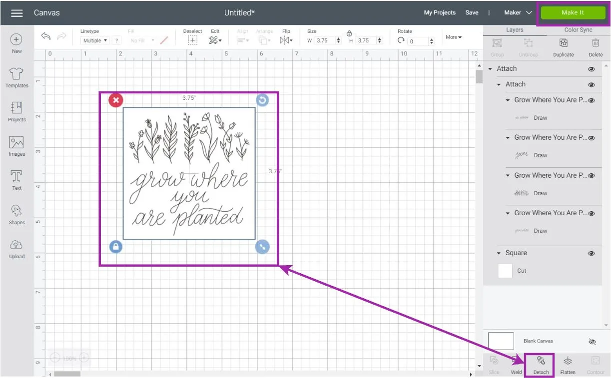 attaching in cricut design space