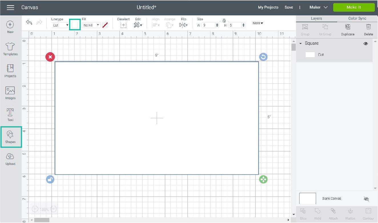 adding a rectangle in Cricut Design Space