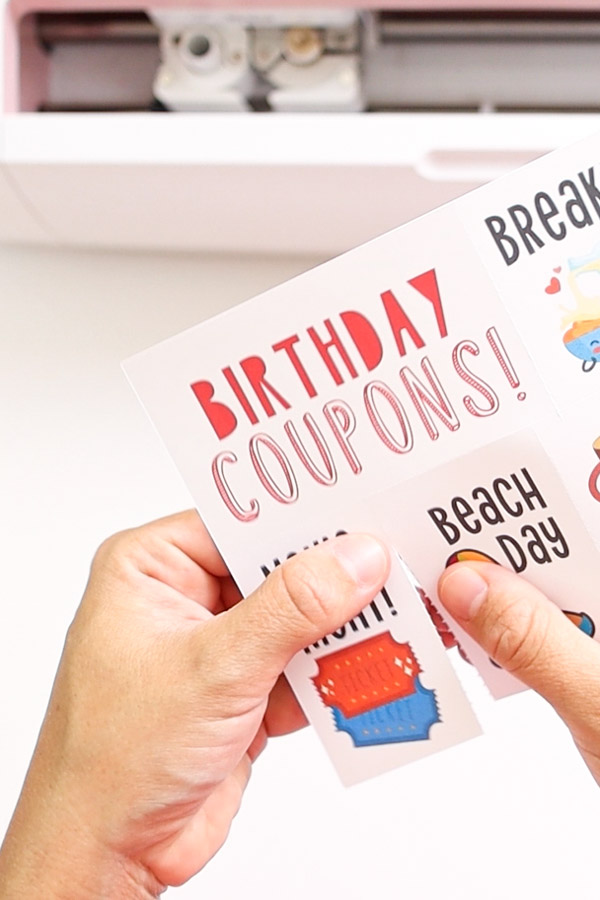 brithday coupon made with Cricut Maker and perforation blade