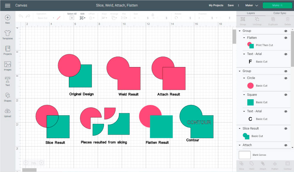 Slice, Weld, Attach, Flatten, and Contour Info-Graphic