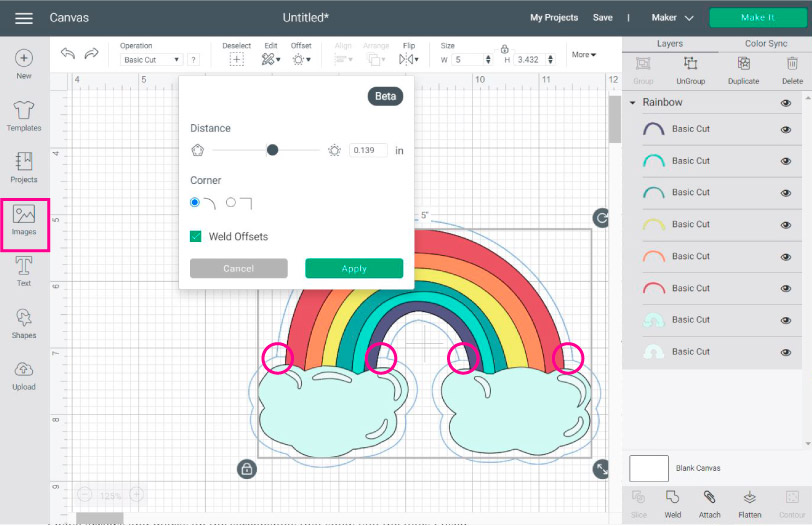 offset looks weird with crossing lines in cricut design space.