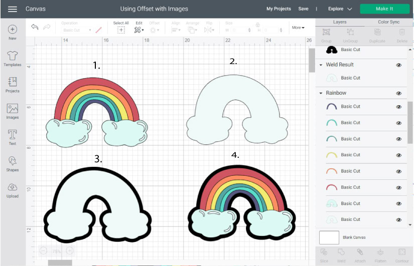 Steps to fix offset tool in design space when using a multi-layer image.