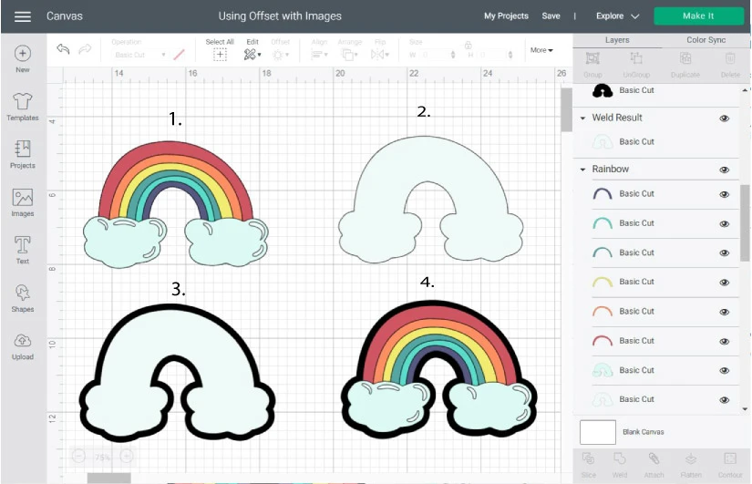 Steps to fix offset tool in design space when using a multi-layer image.