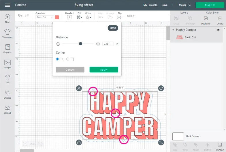 offset not working in cricut design space