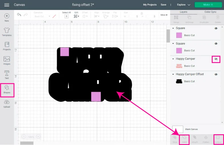 fixing offset in cricut design space with the weld tool