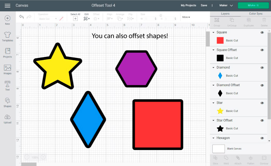 Make shadows and outlines for shapes in Cricut design space.