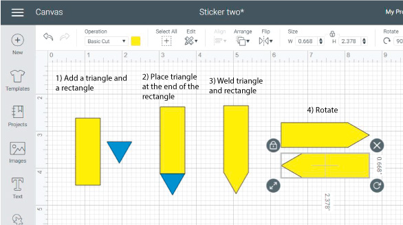Cricut Design Space Screenshot: step by step on how to add different elements to the Cricut sheet