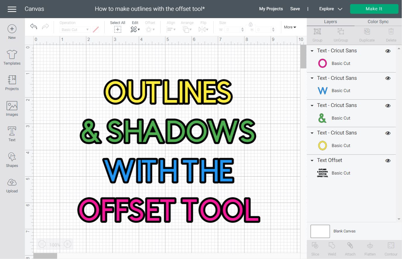 featured image for making outlines with the offset tool in Cricut Design Space.