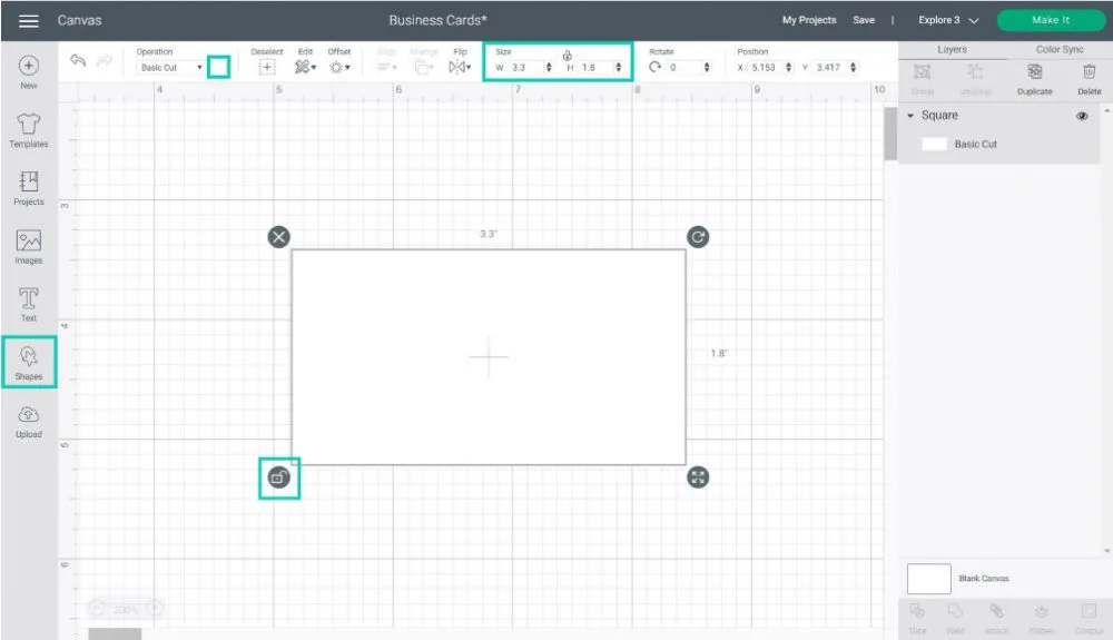 making a business card template in cricut design space