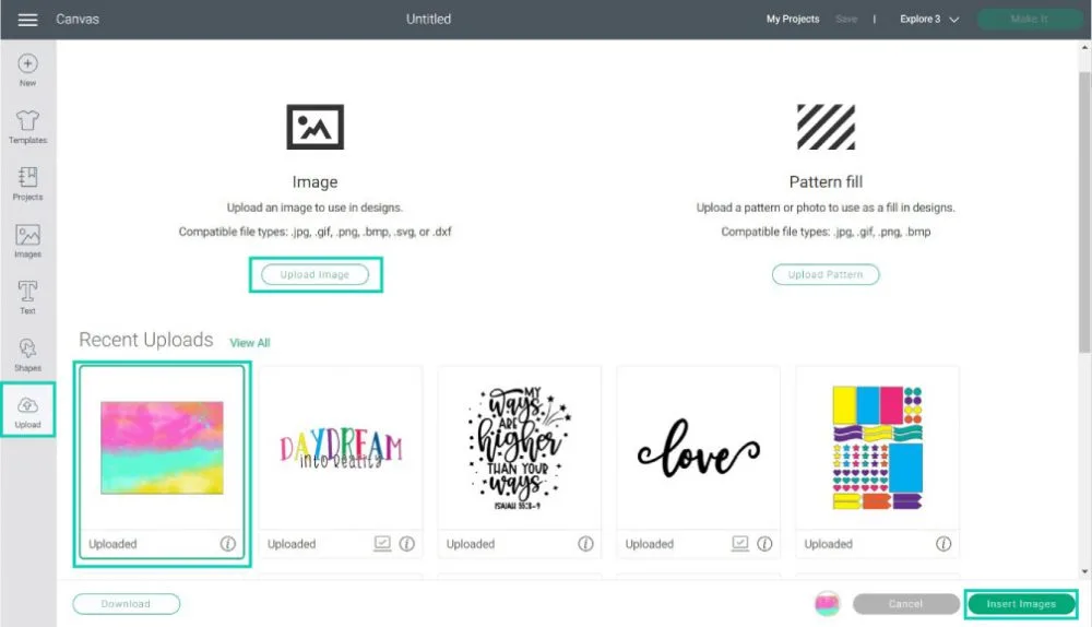 uploading images in cricut design space