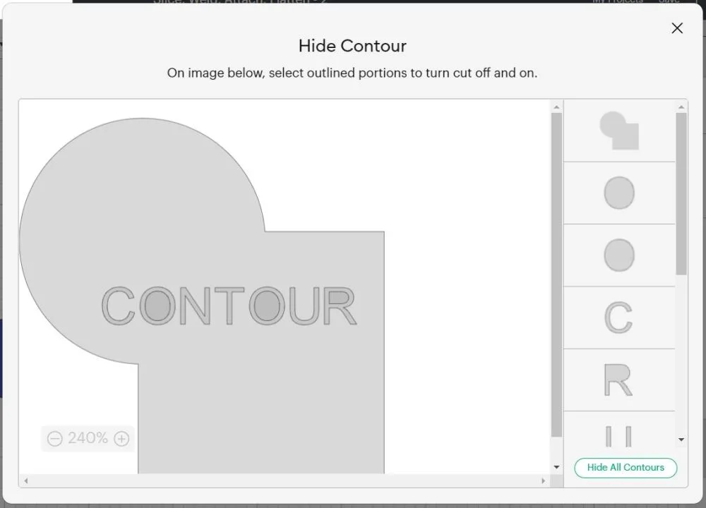 Contour window in Cricut Design Space