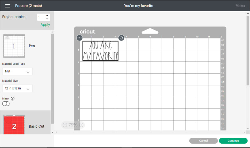 text not in place on mat before drawing 