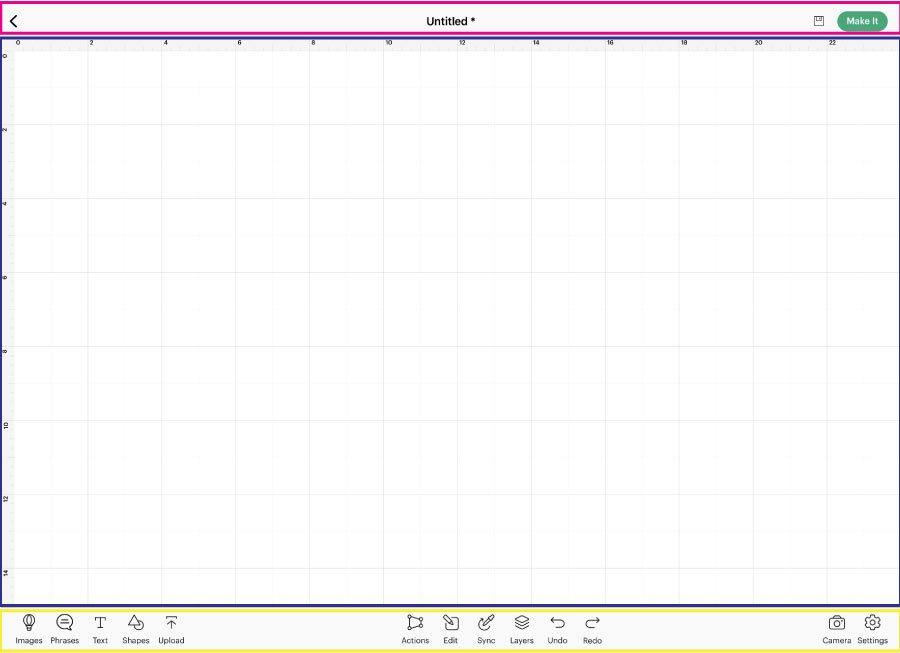 Cricut Design Space App divided in 3 sections