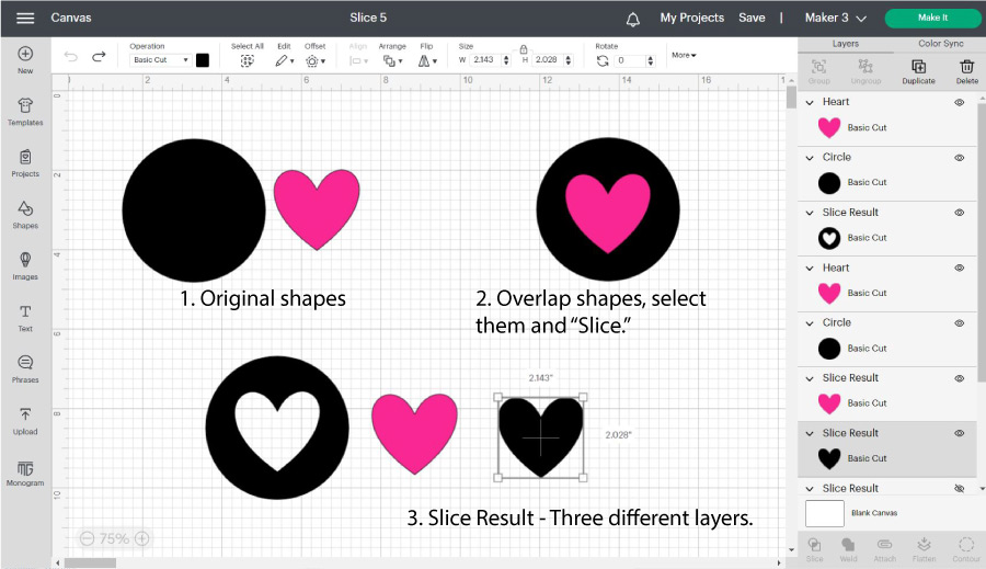 slice and set in cricut design space.