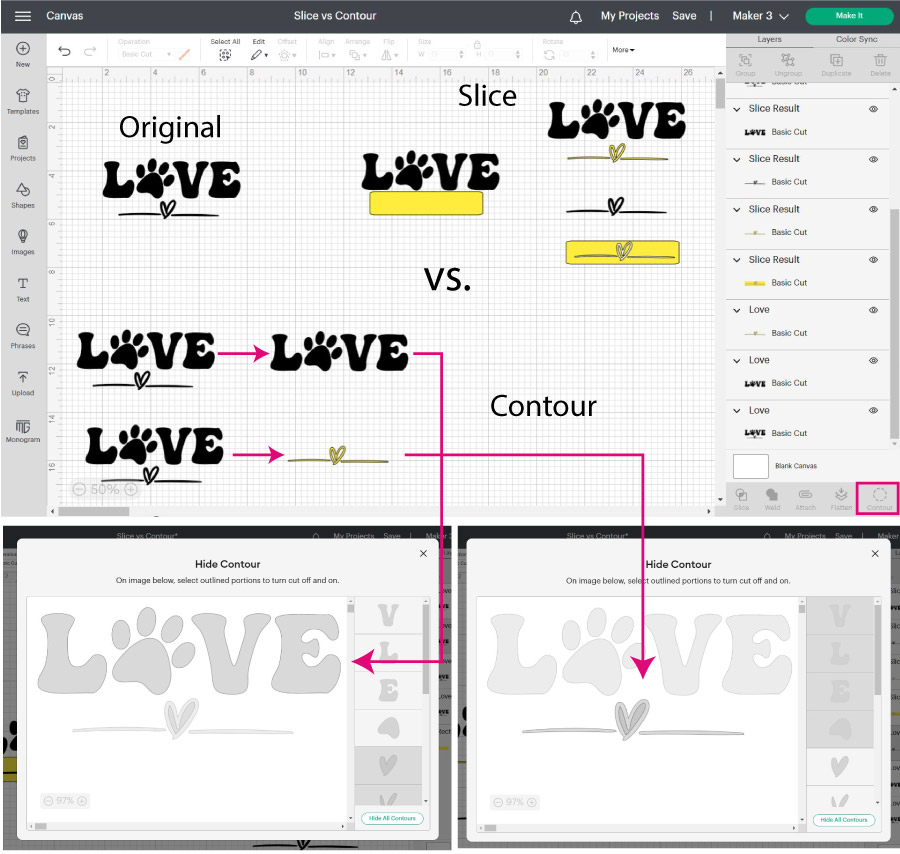 contour vs slice in cricut design space.