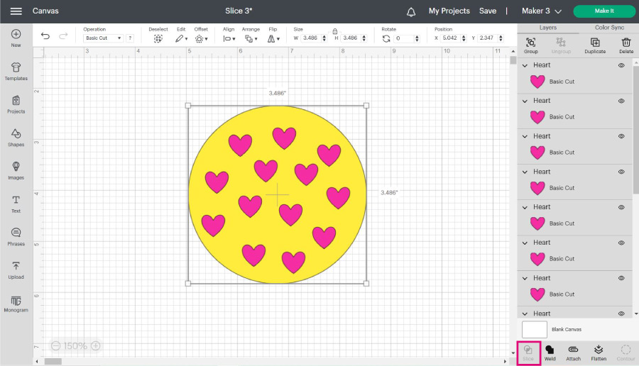 Screenshot of slicing not working with more than two layers in Cricut Design Space