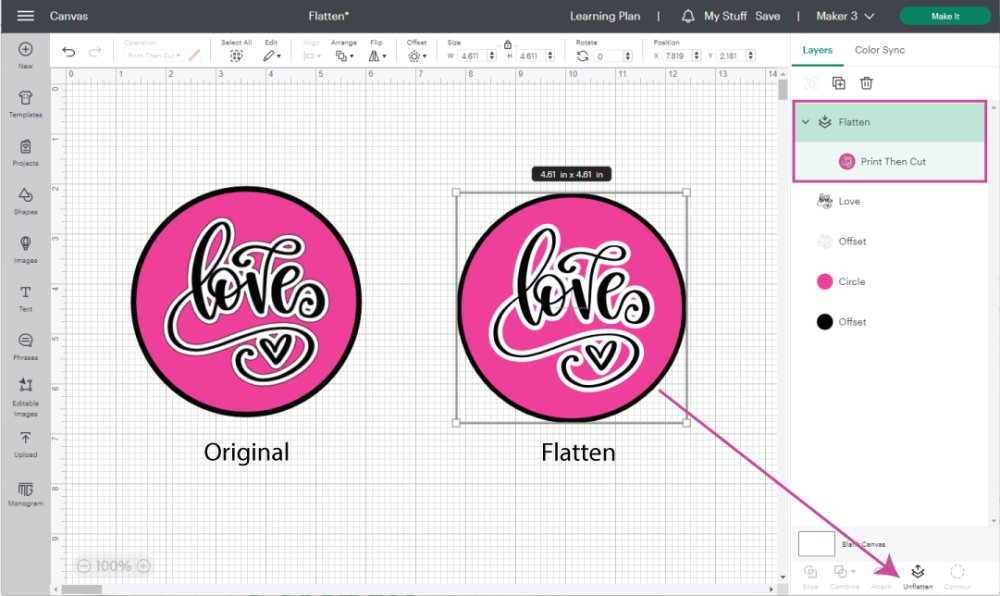 flatten in cricut design space