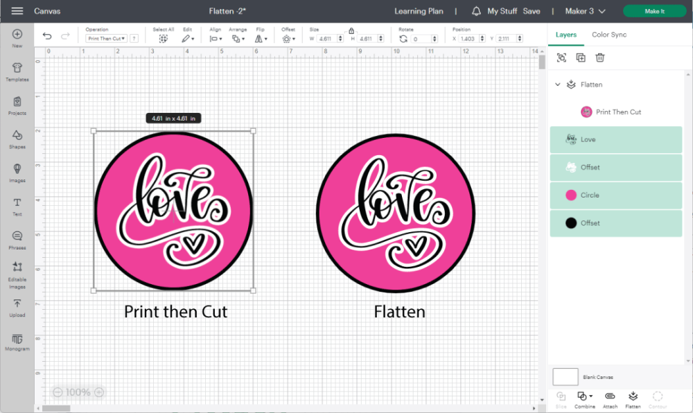 flatten in cricut design space