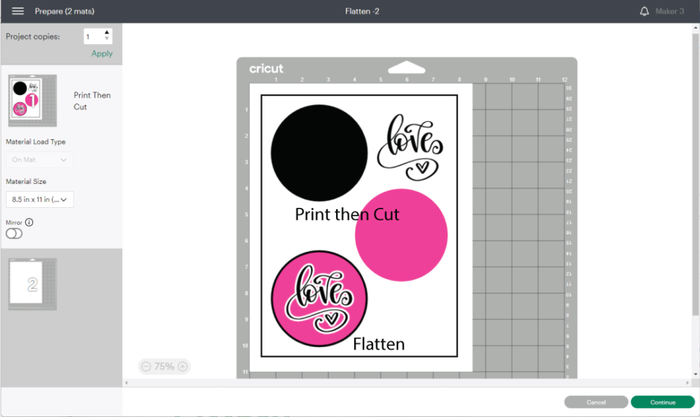 print then cut vs flatten mat preview