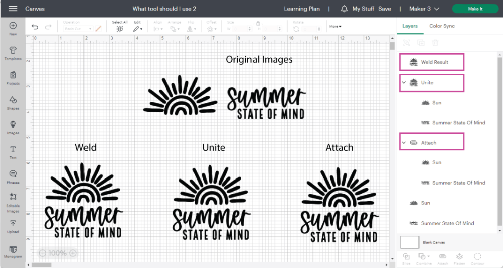 using different tools in design space to accomplish the same result.