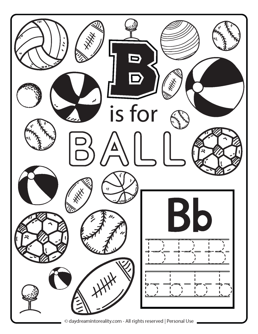 b is for ball coloring page free printable