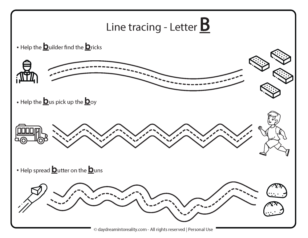 line tracing letter b free printable