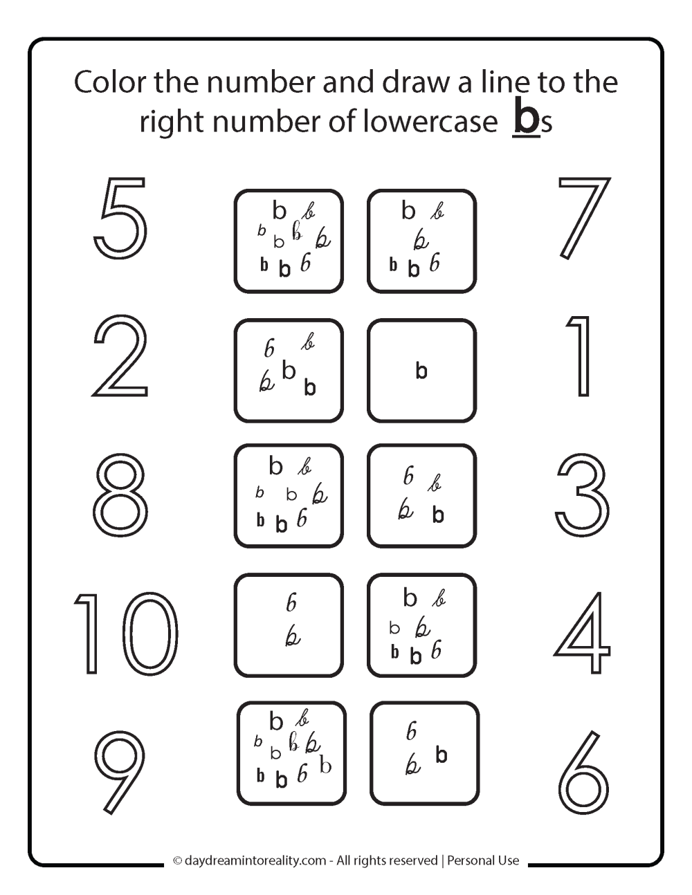 Match numbers with right amount lowercase b free printable