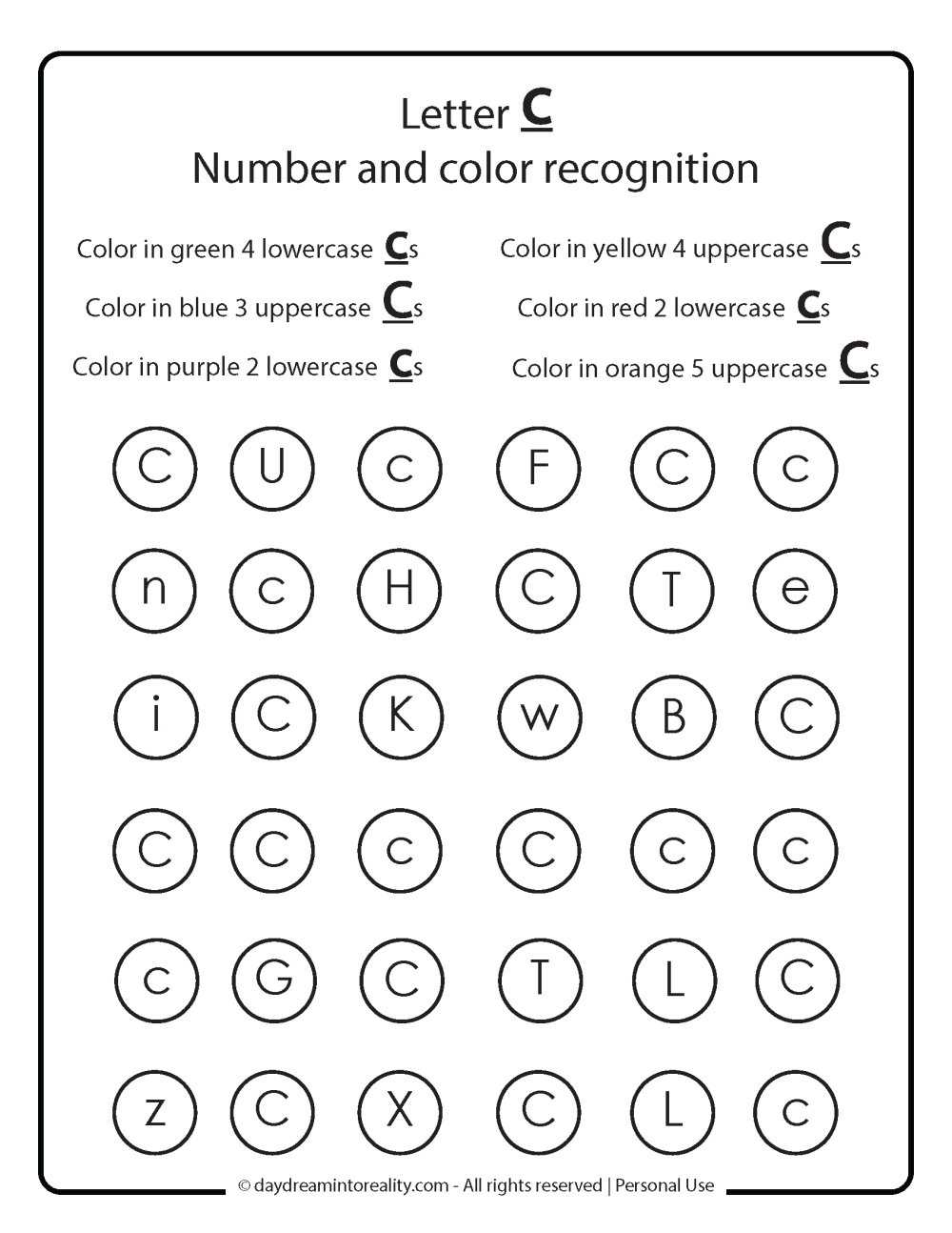 Letter C - color and number recognition. 