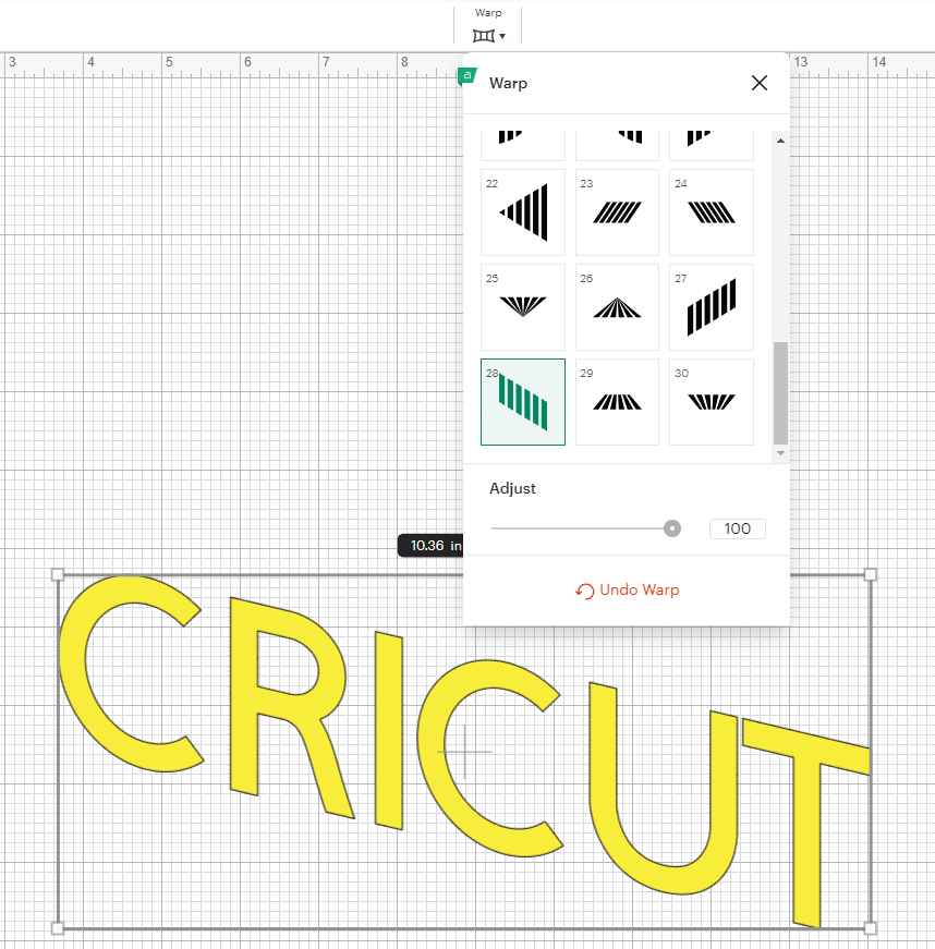 warp tool in Cricut Design Space.