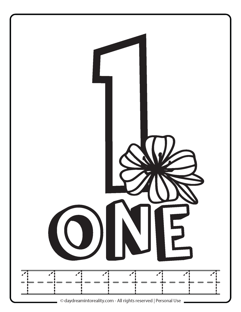 coloring page number 1 free printable with tracing.