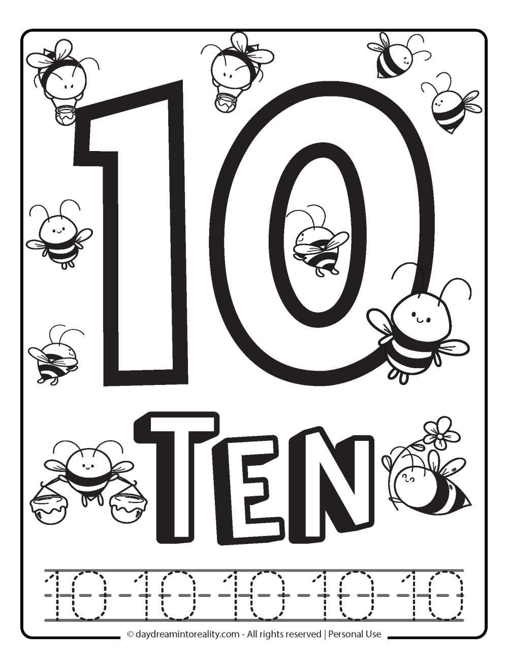 coloring page number 10 free printable with tracing.