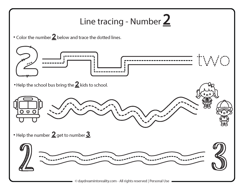line tracing number 2 worksheet free printable