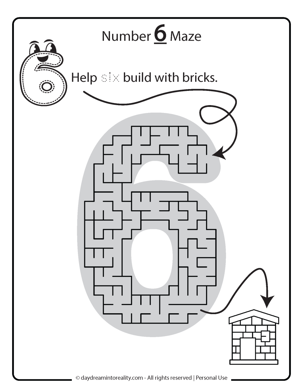 number 6 maze for kids free printable.
